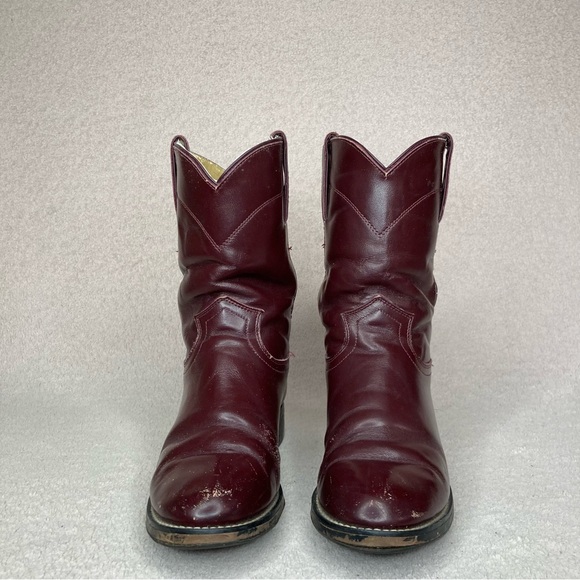 Justin Western Leather Cowboy Roper Boots-Kids 1-Oxblood/Maroon/Burgundy-Classic - Picture 5 of 11